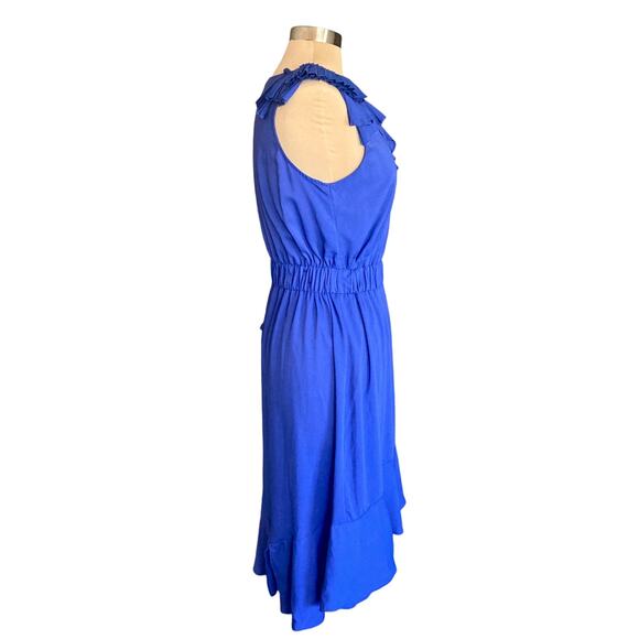 Doe & Rae Cobalt Blue Ruffled Dress Sz LARGE Pleated Accents Party Date Night - Picture 2 of 12